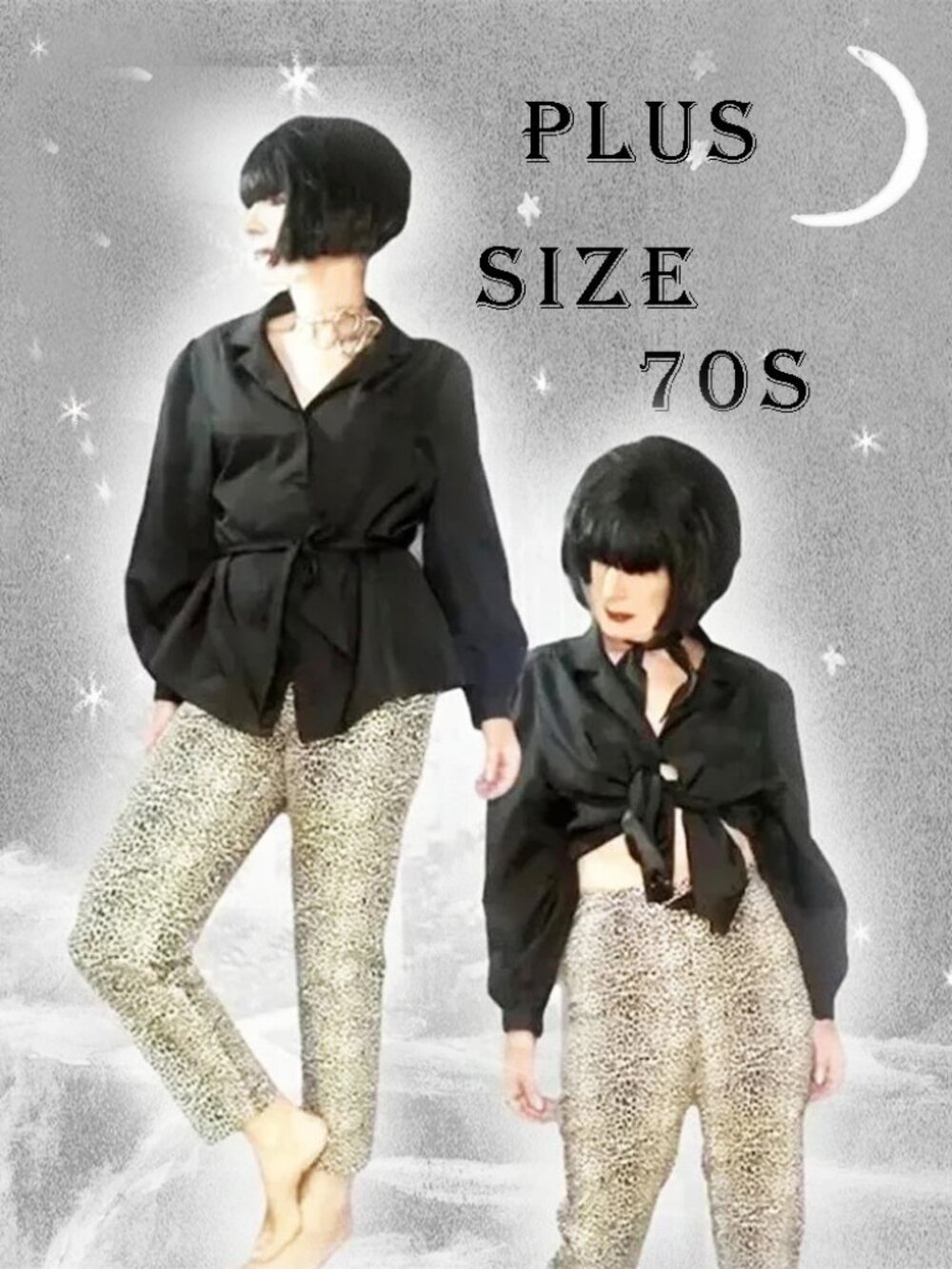 Plus Size Black Blouse & Belt, Balloon Sleeves, TEN Blouses in One! 70s Vintage